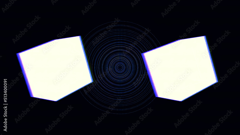 Aufkleber digital cyber city particles hud background with lines pattern with cubes and flash light. 80s retro