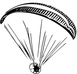 The paraglider paragliding on the  paraglide, outline black and white vector - obrazy, fototapety, plakaty
