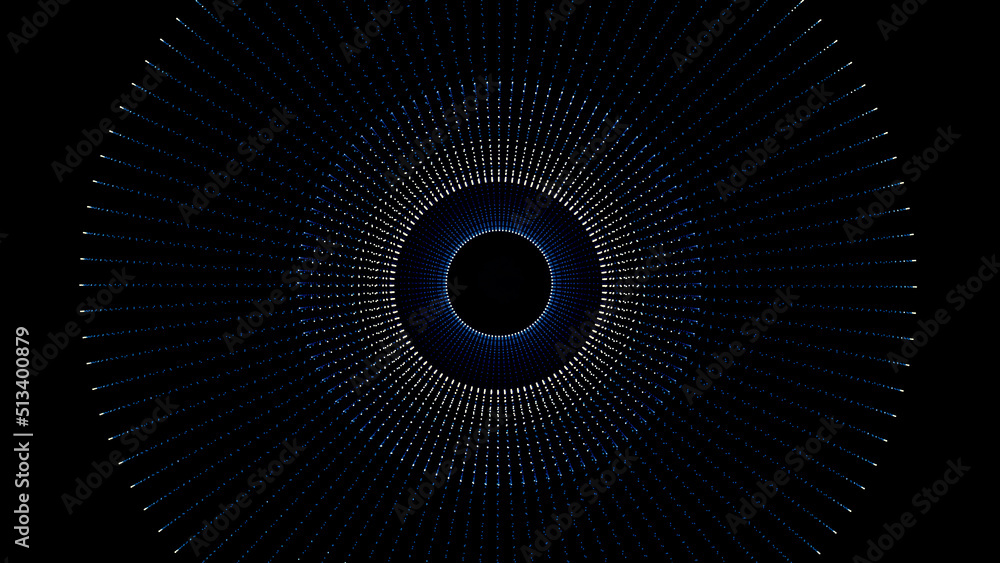 Poster futuristic circle background, tunnel made of colorful dots and light. geometric abstract shape loop 