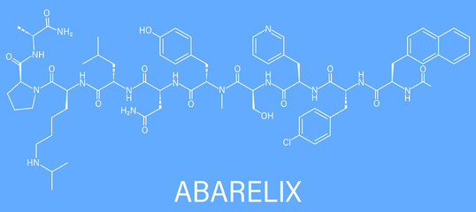 Abarelix drug molecule. Gonadotropin-releasing hormone, GnRH antagonist. Skeletal formula.