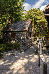 Wooden cottage at the Beach Florida Lighthouse. Cape Florida Lighthouse, Key Biscayne, Miami, Florida, USA. Front view.