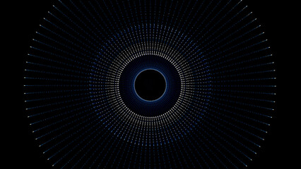 Futuristic circle background, tunnel made of colorful dots and light. Geometric Abstract Shape Loop with Alpha Channel. Geometric Light. Beautiful animation of multi-colored flying flickering - obrazy, fototapety, plakaty