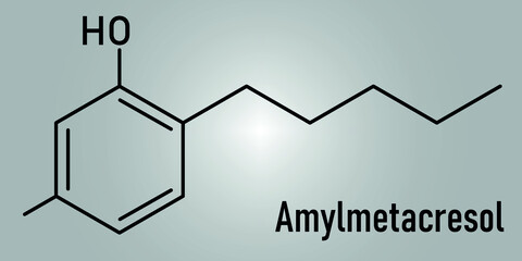 Amylmetacresol antiseptic drug molecule. Used in lozenges to treat sore throat. Skeletal formula.
