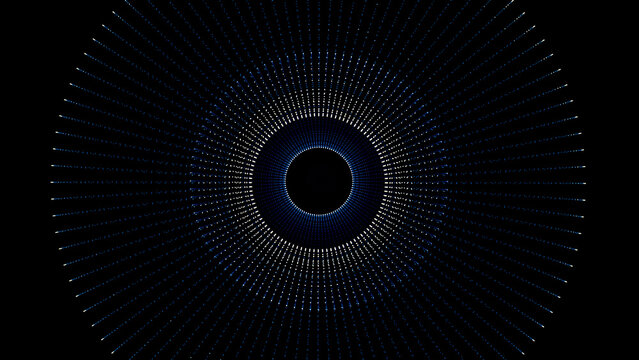 Futuristic circle background, tunnel made of colorful dots and light. Geometric Abstract Shape Loop with Alpha Channel. Geometric Light. Beautiful animation of multi-colored flying flickering