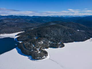 Aerial view of Golyam Beglik Reservoir, Bulgaria