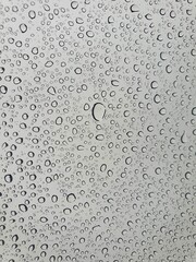 Raindrops on the top window (glass).
Water drops on background.