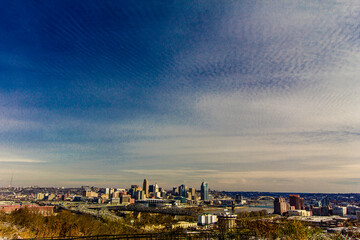 Cincinnati, Ohio seen after a light snow from Devou Park, Kentucky