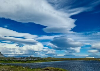 Spectacular UFO clouds in the sky over Iceland - Altocumulus Lenticularis.