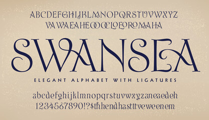 An elegant and ornate old world alphabet, Swansea includes numerous two-letter ligature specialty glyphs. - obrazy, fototapety, plakaty