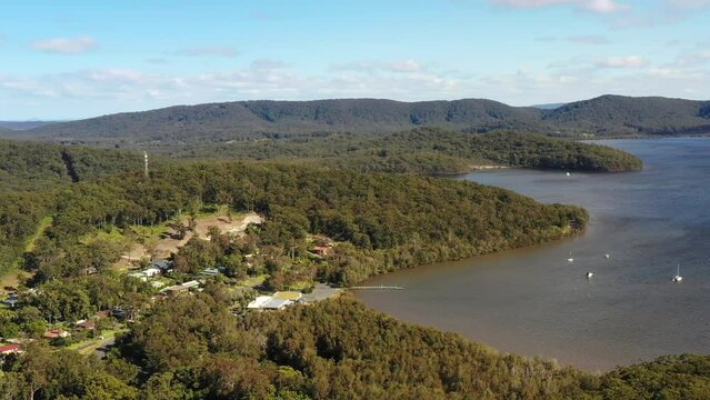 Wallis lake aerial hovering to Pacific ocean Elizabeth bay in Booti Booti NP 4k.

