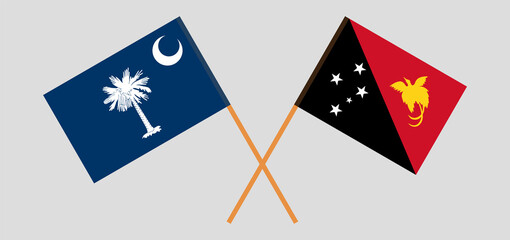 Crossed flags of The State of South Carolina and Papua New Guinea. Official colors. Correct proportion