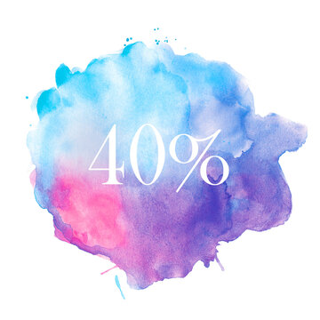 40 percent discount sign on a beautiful watercolor spot. for design and background decoration