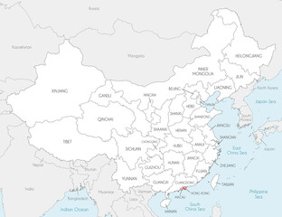 Fototapeta na wymiar Vector map of China with provinces, regions and administrative divisions, and neighbouring countries. Editable and clearly labeled layers.