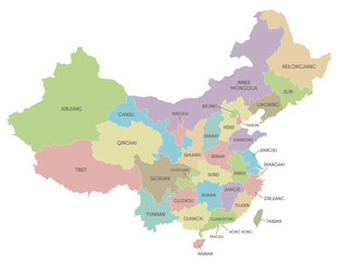 Vector map of China with provinces, regions and administrative divisions. Editable and clearly labeled layers.