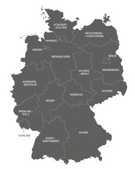 Vector map of Germany with federated states or regions and administrative divisions. Editable and clearly labeled layers. - obrazy, fototapety, plakaty