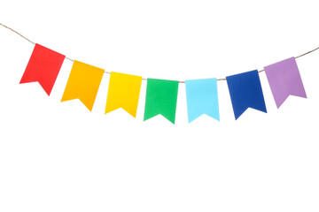 Colorful festive bunting flags on white background