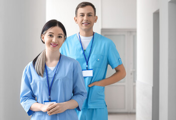 Medical assistants smiling in clinic