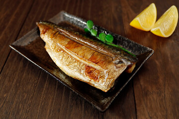 Grilled fish dish mackerel on the table