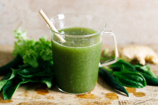 Fresh green vegetable smoothie.