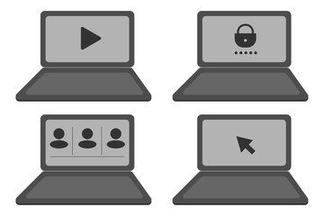 Modern laptop icons. Desktop monitor computer. Vector illustration. Stock image. 