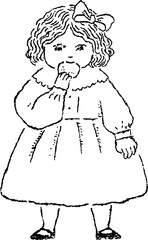 クッキーを食べる女の子のレトロなイラスト