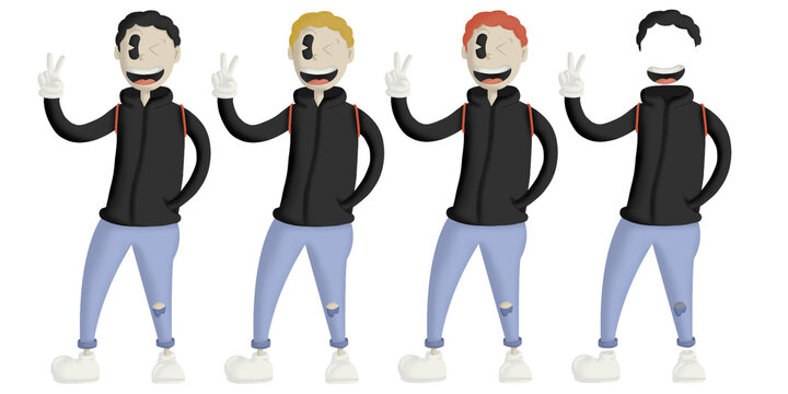 Dibujo cartoon hombre joven cabello de color dibujo estilo rubber hose hombre invisible