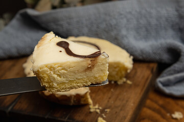 ricotta cake on wooden base