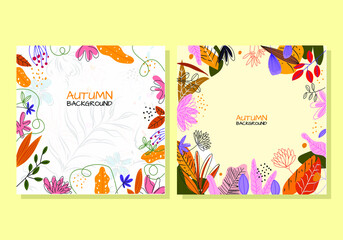 A set of  beautiful floral tropical, flowers, leaves, summer, autumn  background vector illustration.