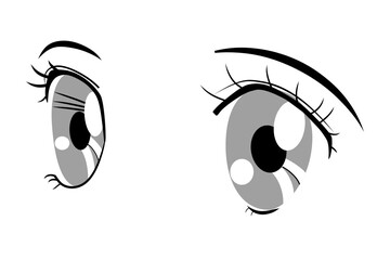 cute cartoon eyes Collection of cartoon eyes with a variety of emotions Japanese faces of male and female characters. Cartoon eyes. For shirt screen work. Vector illustration on a white background.