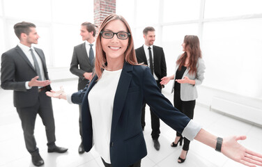 business woman doing balance gesture
