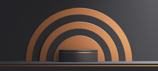 Obraz premium 3d podium product mockup with abstract background on black and gold background,3d render illustration