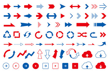 シンプルな矢印アイコンのセット　赤青/ オープンパス有り　編集可
