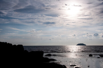 Beautiful sunset at Tanjung Aru Beach, Kota Kinabalu, Sabah, Borneo, Malaysia.