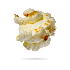 Macro popcorn isolated on white background. single popcorn