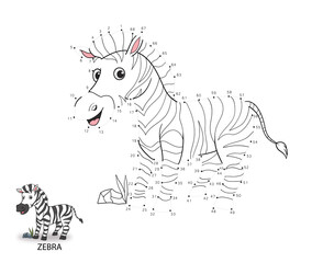 connect  dot to dot game. numbers game. draw a line. vector illustration of a cute zebra. educational games for kids