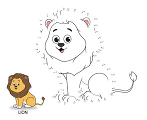connect  dot to dot game. numbers game. draw a line. vector illustration of a cute lion. educational games for kids