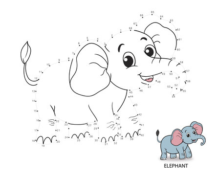 connect  dot to dot game. numbers game. draw a line. vector illustration of a cute elephant. educational games for kids
