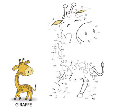 connect  dot to dot game. numbers game. draw a line. vector illustration of cute giraffe cartoon. educational games for kids