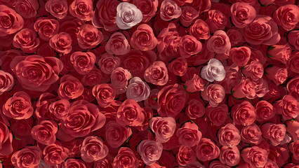 Romantic Flowers arranged to create a Bright wall. Pink, Colorful Background formed from Elegant Roses. 3D Render