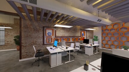 Office modern european interior concept 3d illustration