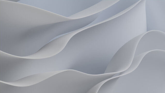 White Curvy Surfaces. Trendy Abstract 3D Background. 3D Render.
