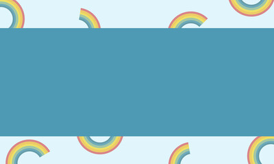 light blue background with blue squares and rainbow collection