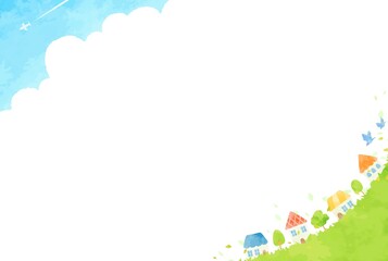 優しい手描きの街並みイラスト