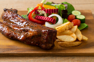 barbecue pork spare ribs with vegetables