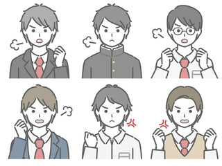 怒る男子学生の上半身セット