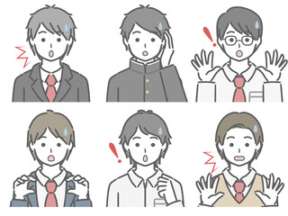 驚く男子学生の上半身セット