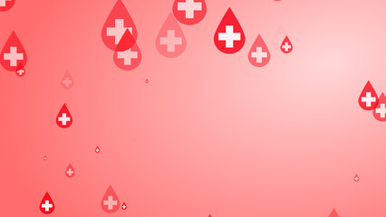 Medical health cross white on red blood drop pattern background. Abstract healthcare for World Blood Donor Day.