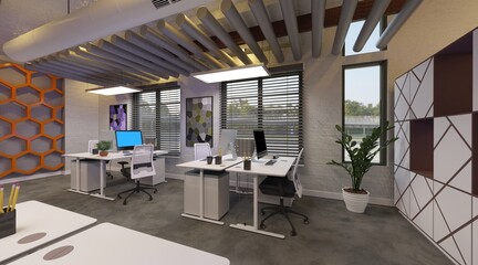 Fototapeta na wymiar Office modern european interior concept 3d illustration