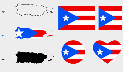 Commonwealth of Puerto Rico map flag icon set