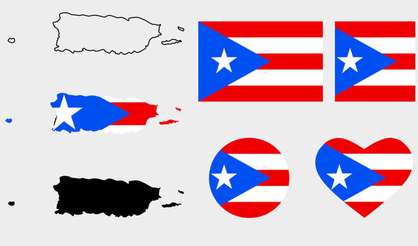 Commonwealth of Puerto Rico map flag icon set